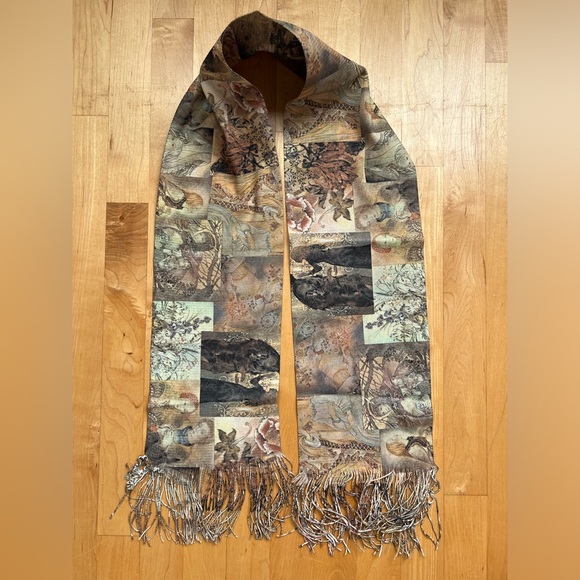 🧚NWOT Etherial Fairy Vintage Sulamith Wülfing Rare Unique Fringed Scarf 7”x 51 - Picture 8 of 17